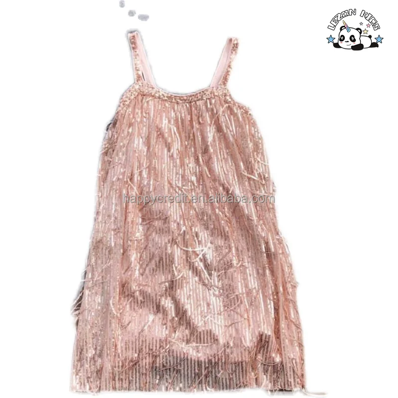 LEZONKIDS - Vestido personalizado com lantejoulas brilhantes com alça para meninas de 7 anos em poliéster para o verão